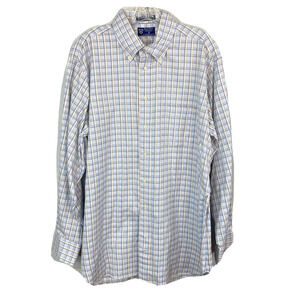 Granger Owings Shirt Mens Sz L Blue Tan Plaid Cotton Long Sleeve Button Up